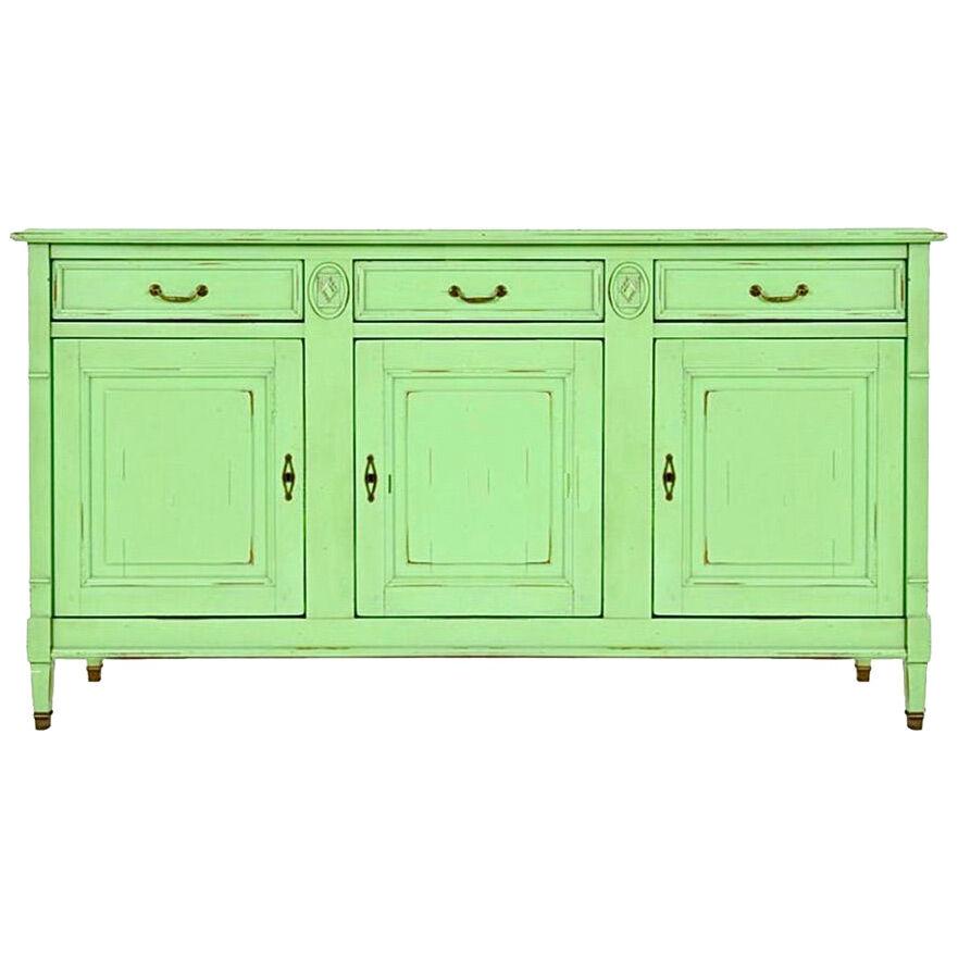 French Provincial Custom Green Grange Furniture Cupboard, Sideboard, Handmade