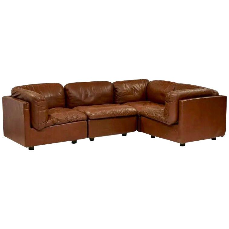 Zanotta, Jonathan de Pas, Cento Sectional Sofa, Brown Leather, 1990s, Italy