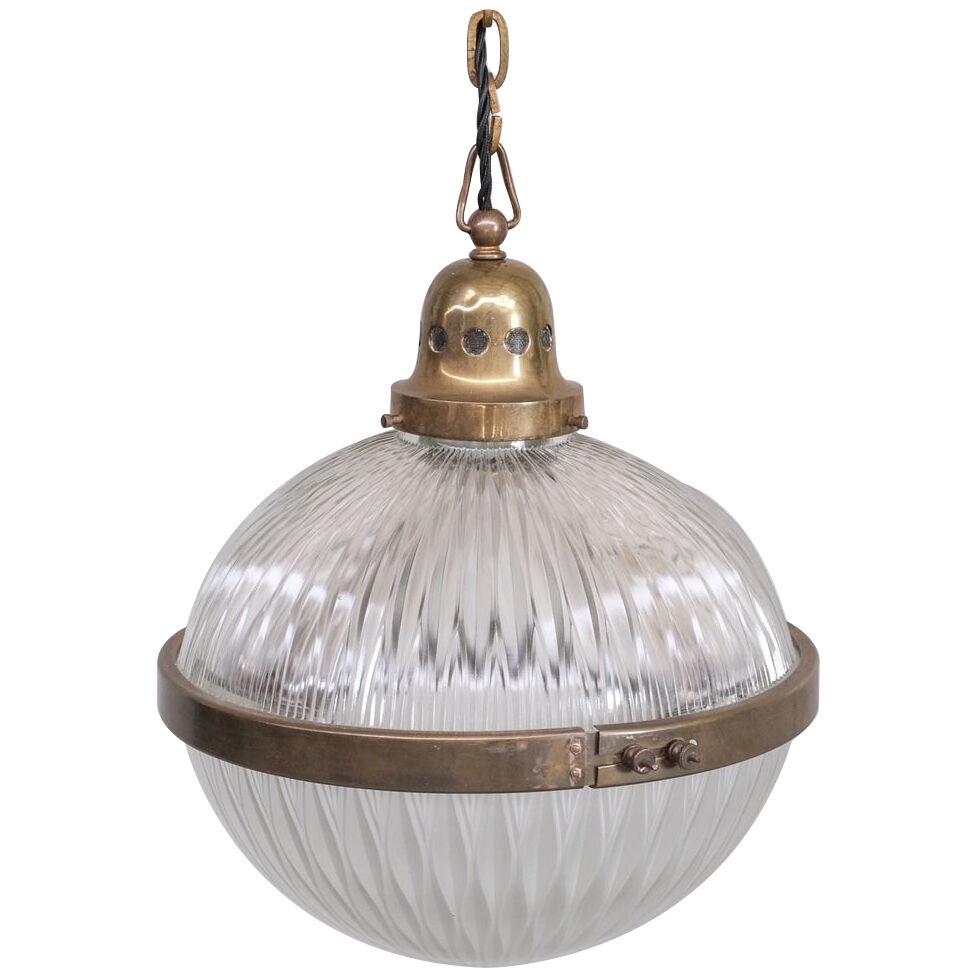 French Antique Prismatic Glass and Brass Pendant Light