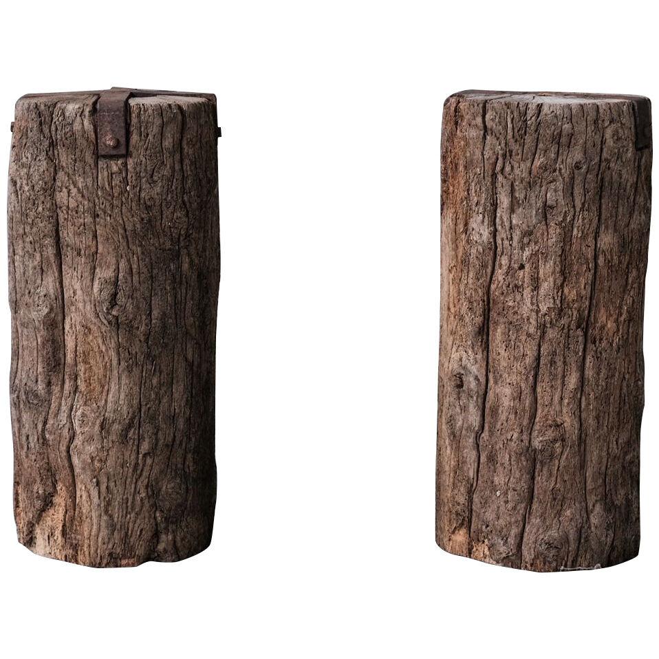Pair of Wabi Sabi Style Primitive Spanish Wooden Pedestals