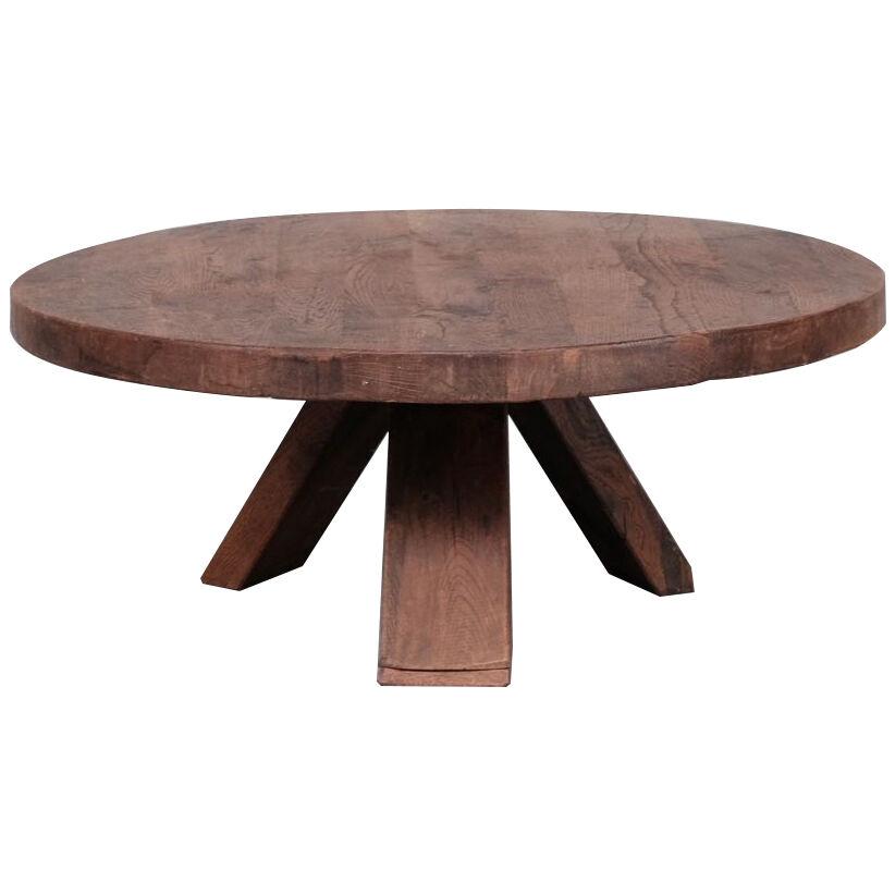 Brutalist Oak Tripod Mid-Century Coffee Table