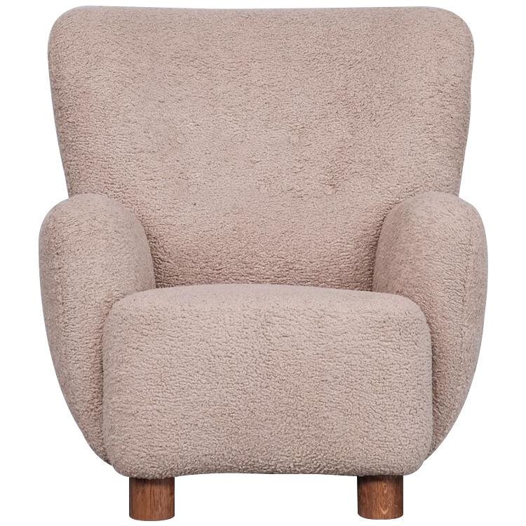 Danish Mid-Century Wingback Upholstered Boucle Armchair