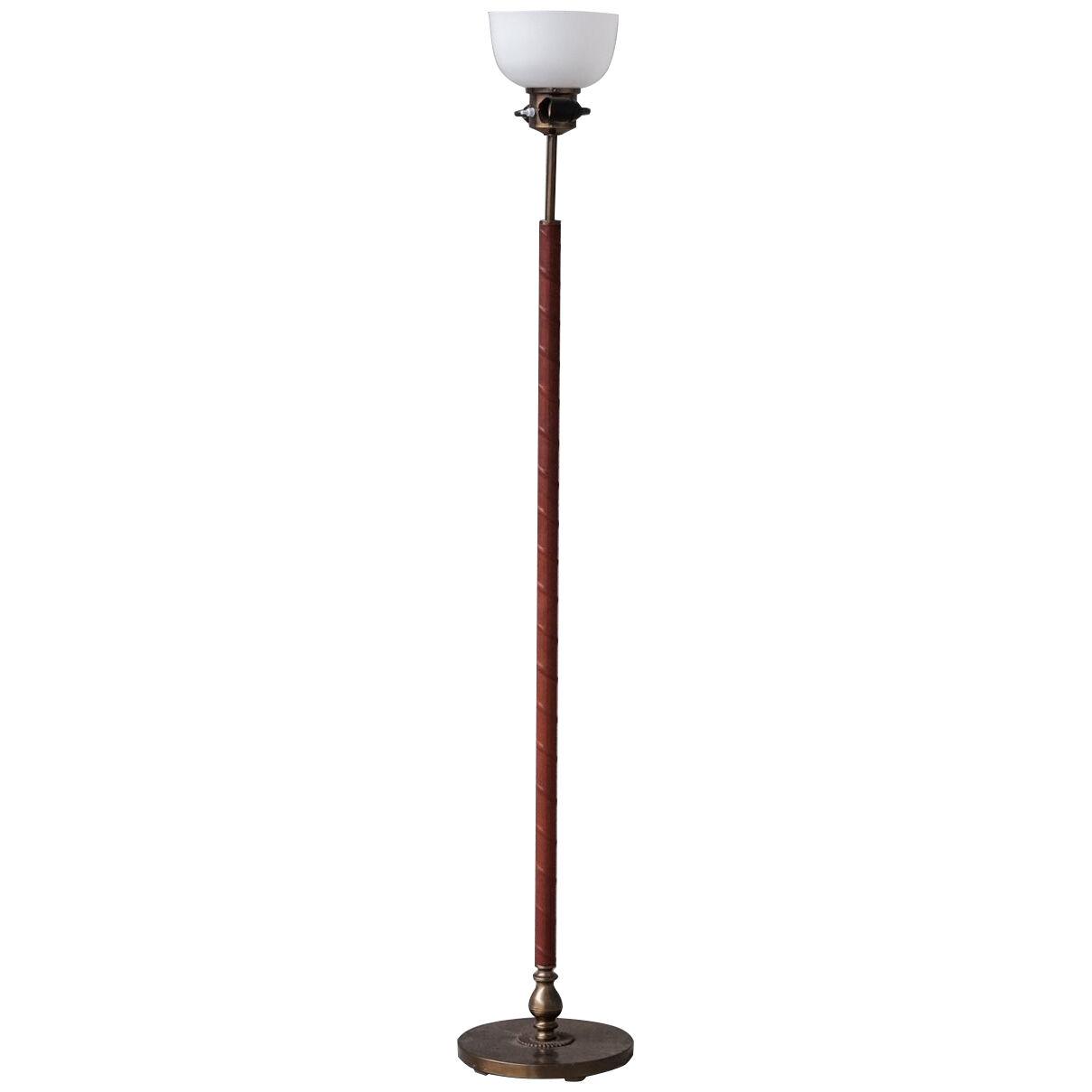 Leather and Brass Mid-Century Swedish Floor Lamp by Einar Backstrom