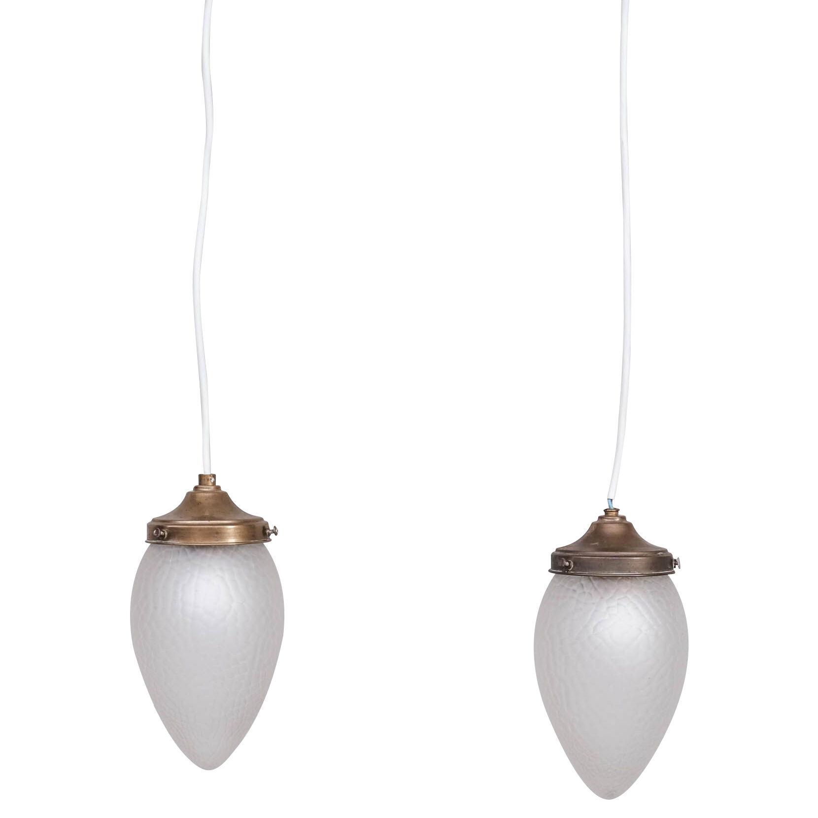 Pair of Glass and Brass Swedish Pendant Lights