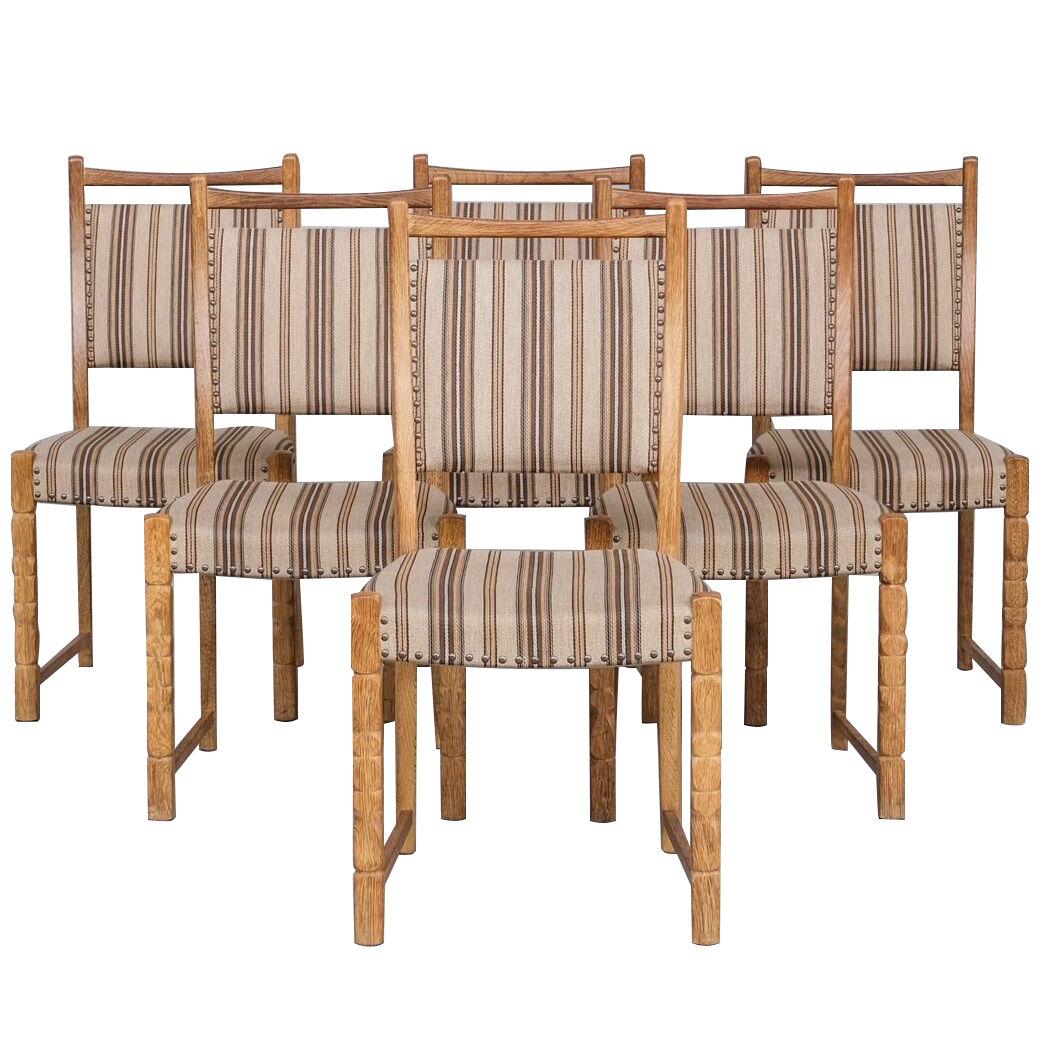 Set of Six Oak Upholstered Danish Dining Chairs attr. to Henning Kjaernulf