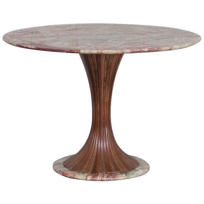Onyx and Wood Mid-Century Circular Dining Table attr. to Vittorio Dassi