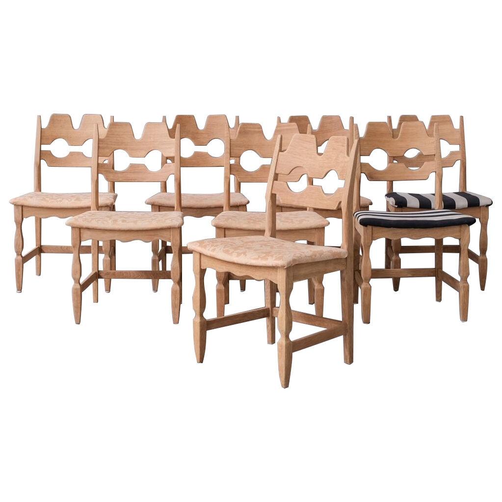 Henning Kjaernulf Razor Mid-Century Danish Oak Dining Chairs (8)