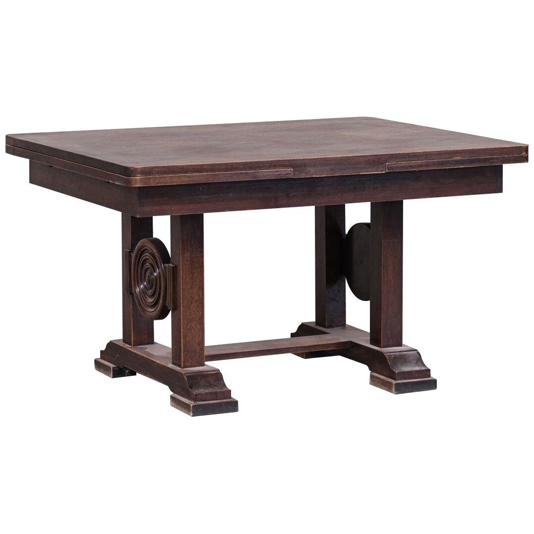 French Oak Deco Dining Table in the manner of Dudouyt