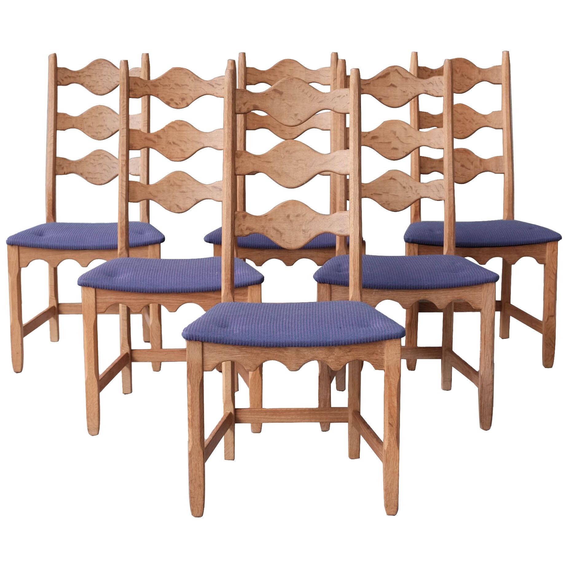 Set of Six Henning Kjaernulf Oak Mid-Century Danish Dining Chairs 