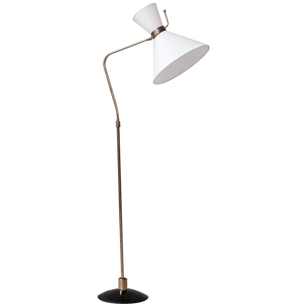 Mid-Century French Adjustable Brass Diabolo Floor Lamp by 'Arlus'