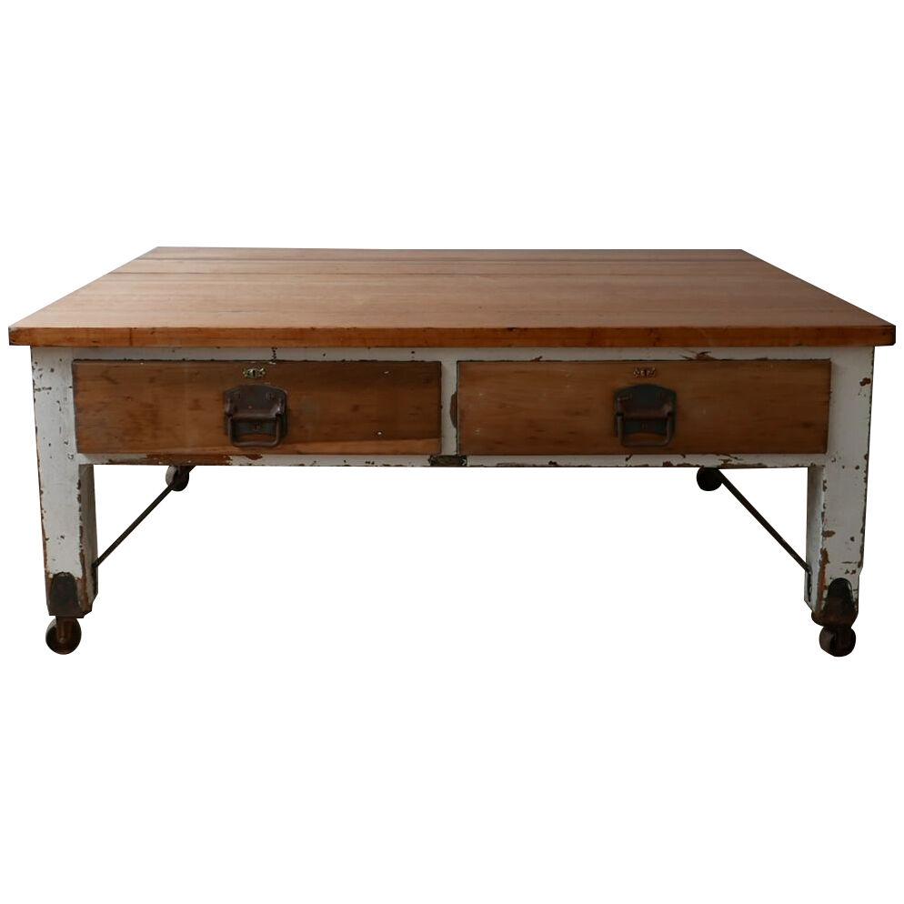 Double Sided Antique Bakers Kitchen Island Prep Table