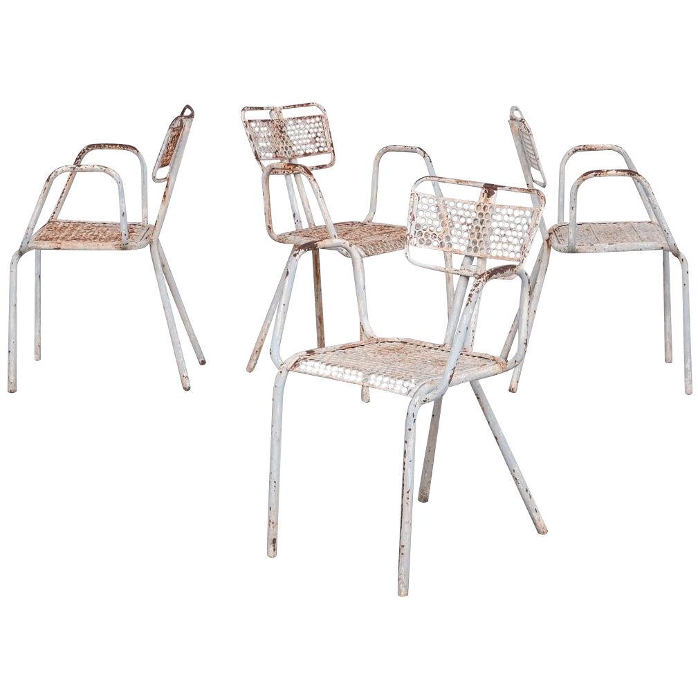 Rene Malaval 'Radar' Metal Mid-Century French Garden Chairs Set of Four