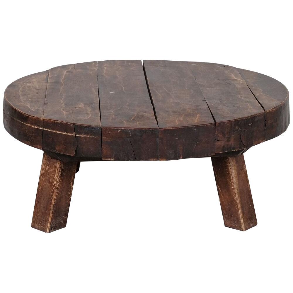 Brutalist Oak Dutch Mid-Century Circular Coffee Table