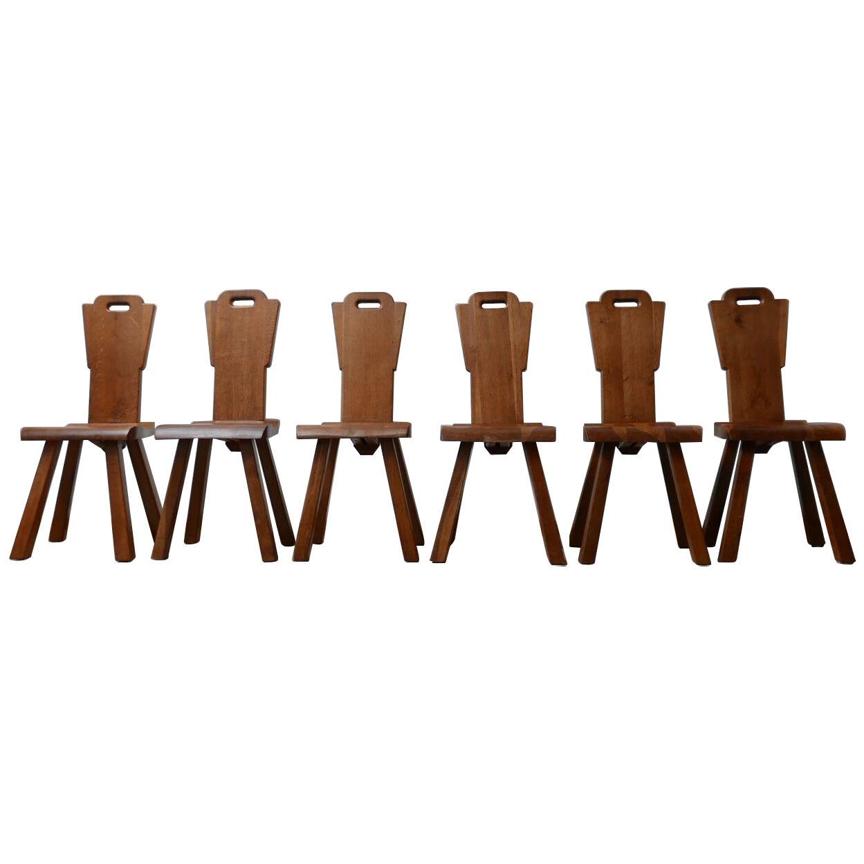 Set of Six Brutalist Mid-Century Belgium Dining Chairs