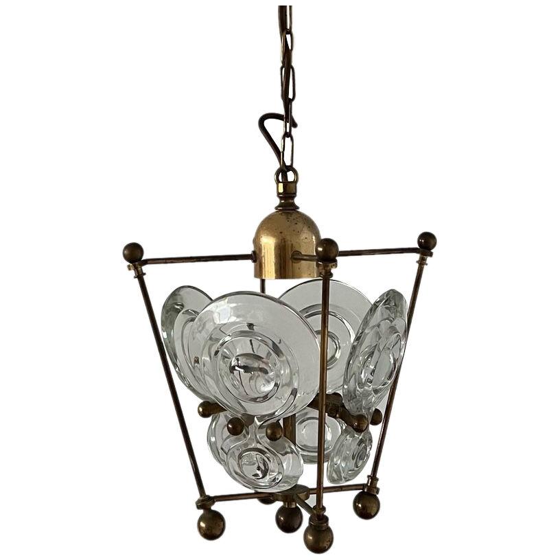 Swedish Mid-Century Brass and Glass Pendant Light