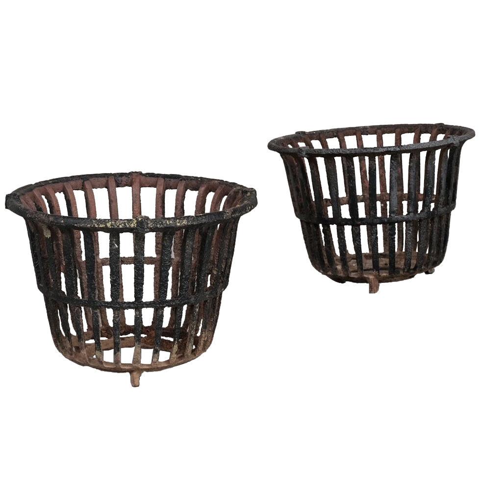 Pair of Antique French Iron Log Baskets