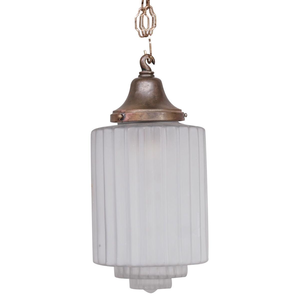 French Brass and Glass Antique Pendant Light