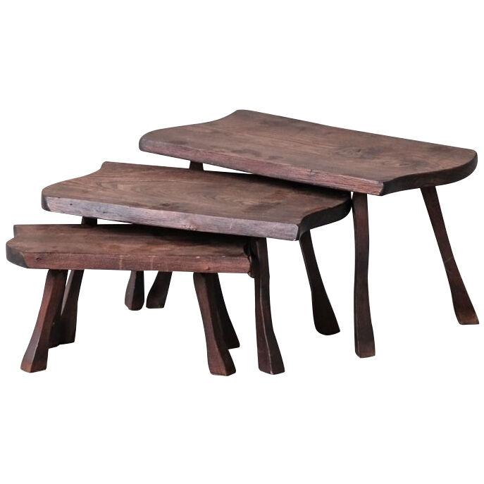 Set of Three Oak Mid-Century Wavy Side Tables