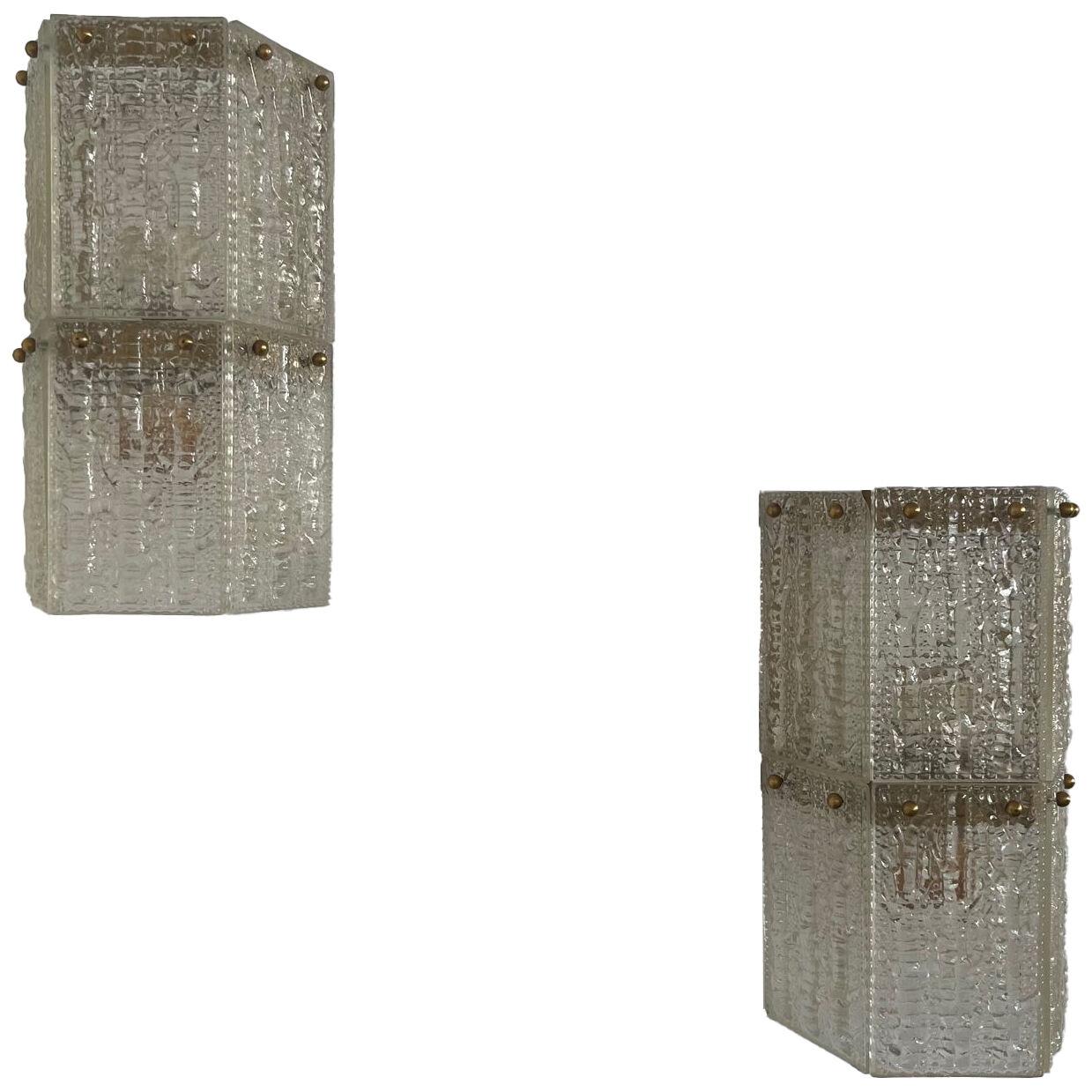 Pair of Mid-Century Swedish Brass and Glass Wall Lights (2 Sets Available)