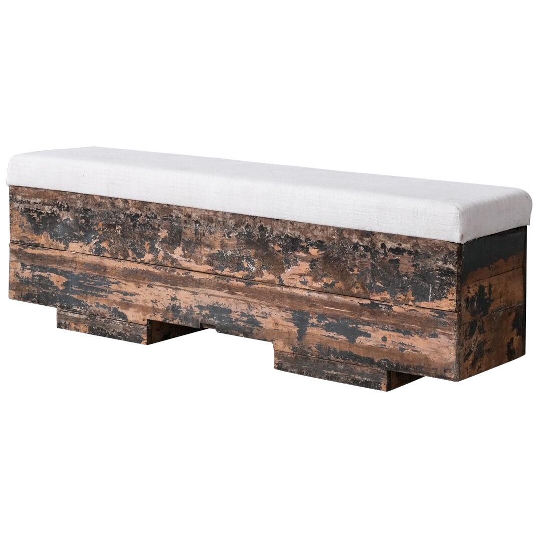Spanish Upholstered Industrial Wooden Bench (2 available)
