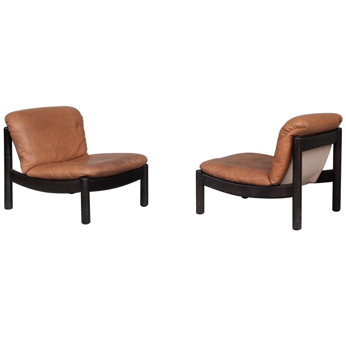 Pair of German Leather Easy Lounge Chairs