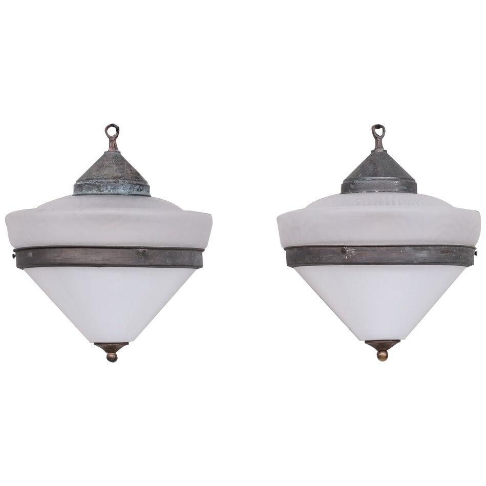 Pair of Two Tone Antique French Pendant Lights
