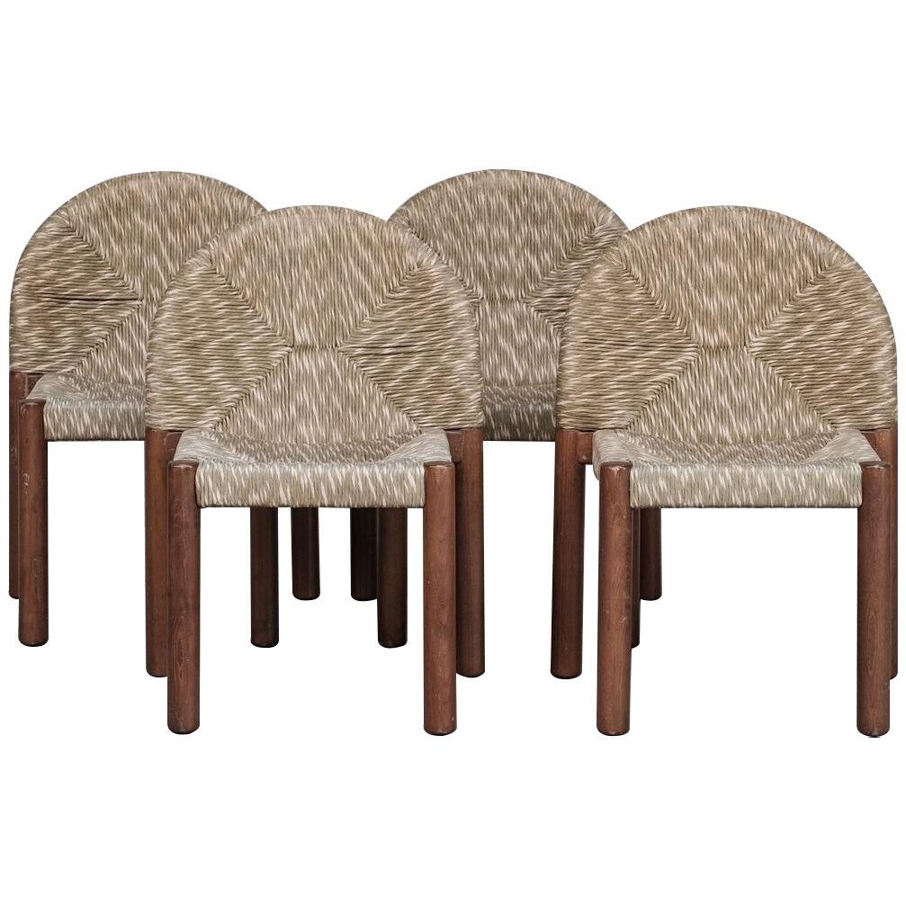 Set of Four Italian Rush Dining Chairs in the manner of Alessandro Becchi