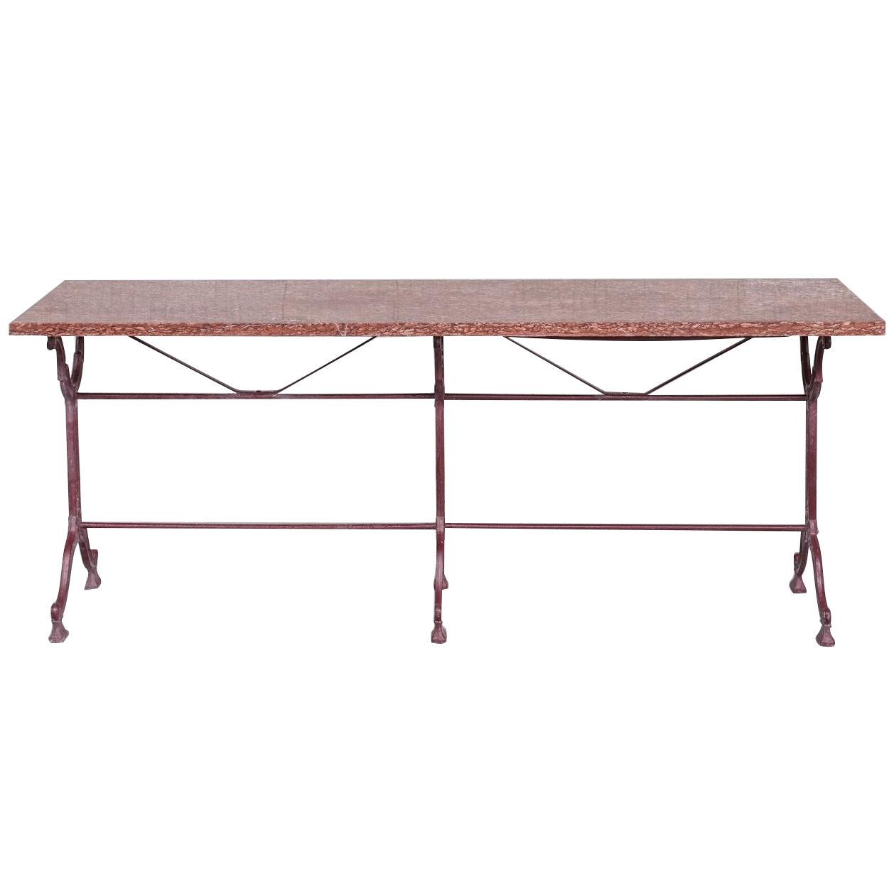 Red Marble and Painted Iron Mid-Century French Garden Table