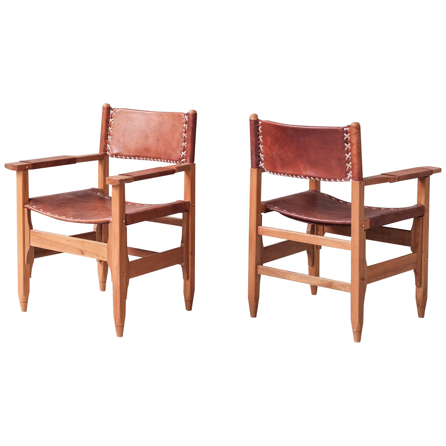 Pair of Mid-Century French Leather Armchairs