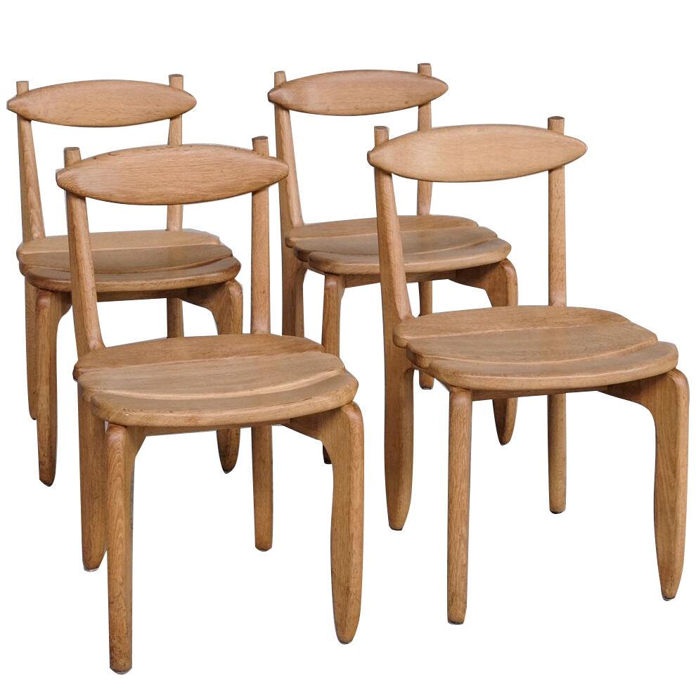 Four Guillerme et Chambron Wooden Thierry Mid-Century Dining Chairs