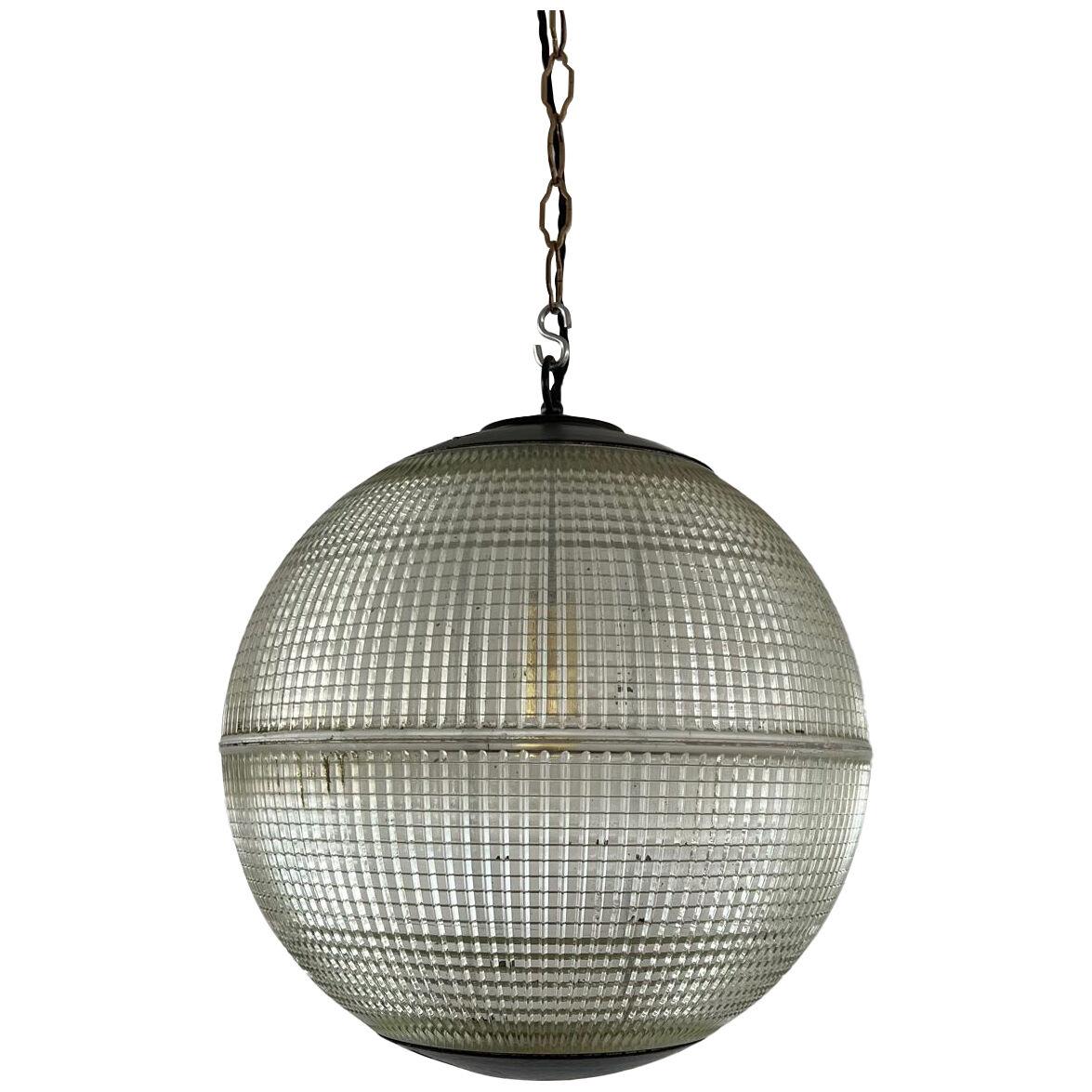 Parisian Glass Holophane Mid-Century Globe Pendant Lights (up to 3 available)