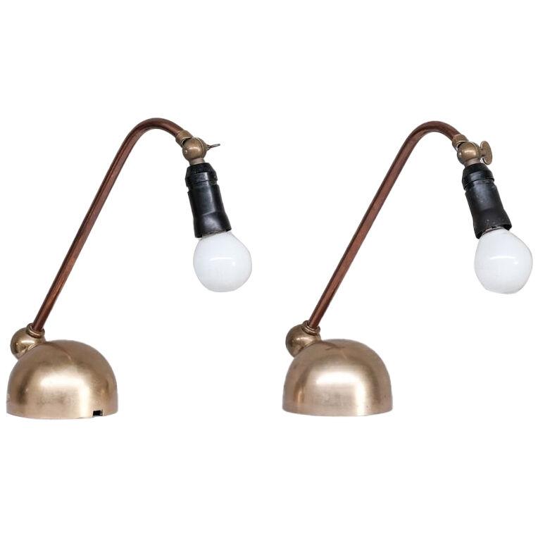 Pair of Copper and Brass Adjustable Mid-Century Danish Table Lamps