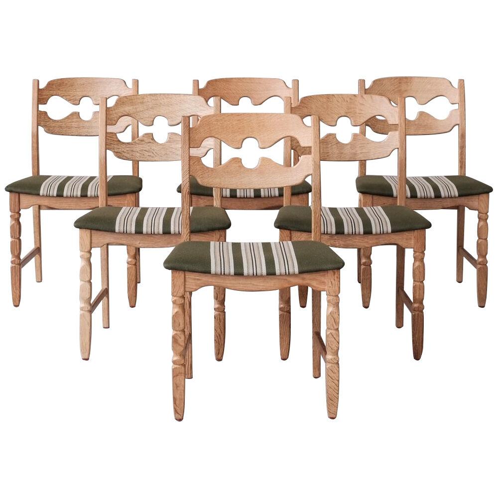 Henning Kjaernulf Oak Razor Danish Mid-Century Dining Chairs (6)