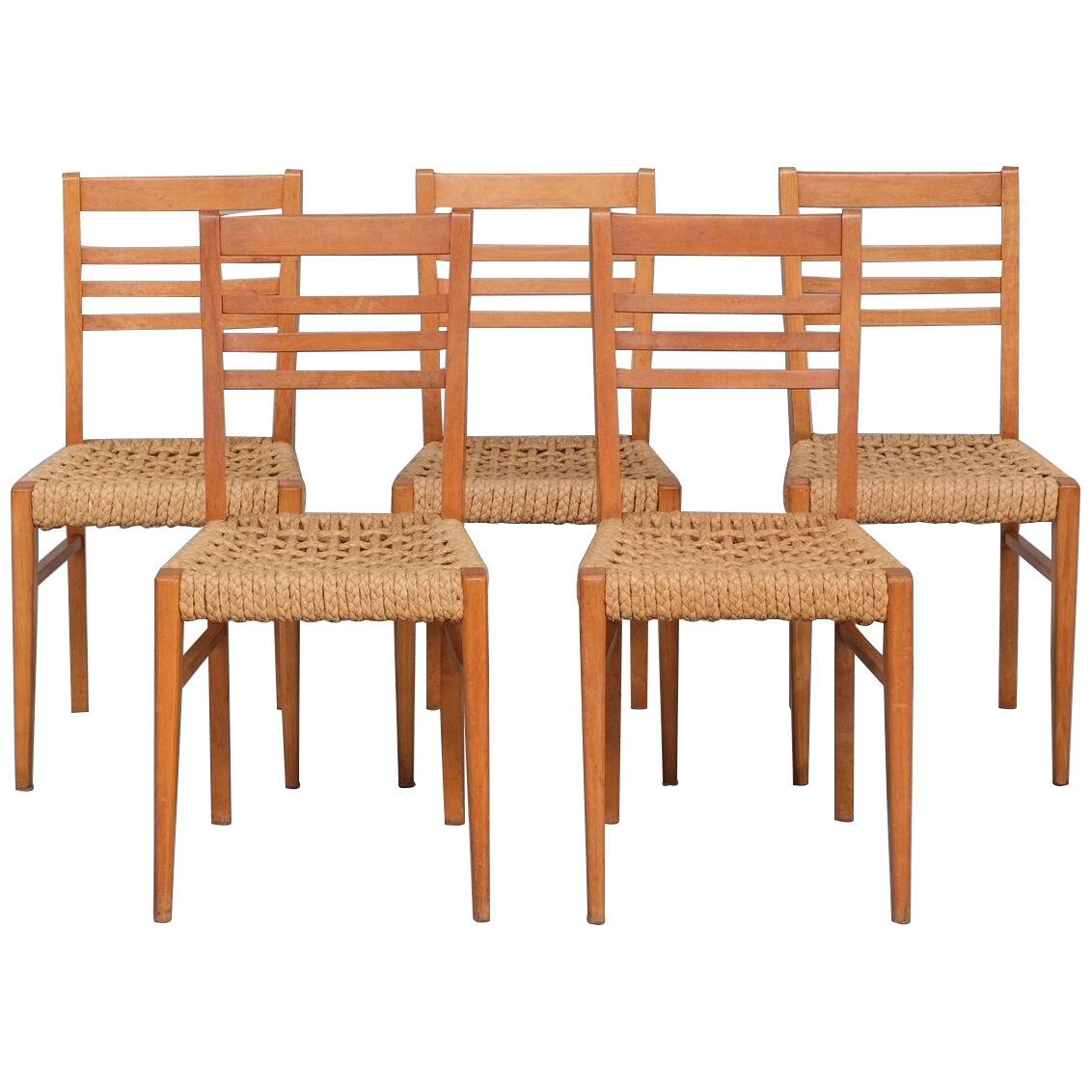 French Mid-Century Rope Dining Chairs attr. to Audoux-Minet