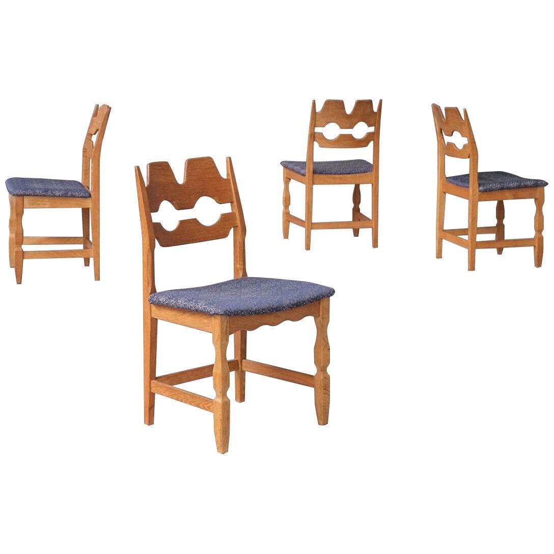 Henning Kjaernulf Razor Mid-Century Danish Oak Dining Chairs (4)