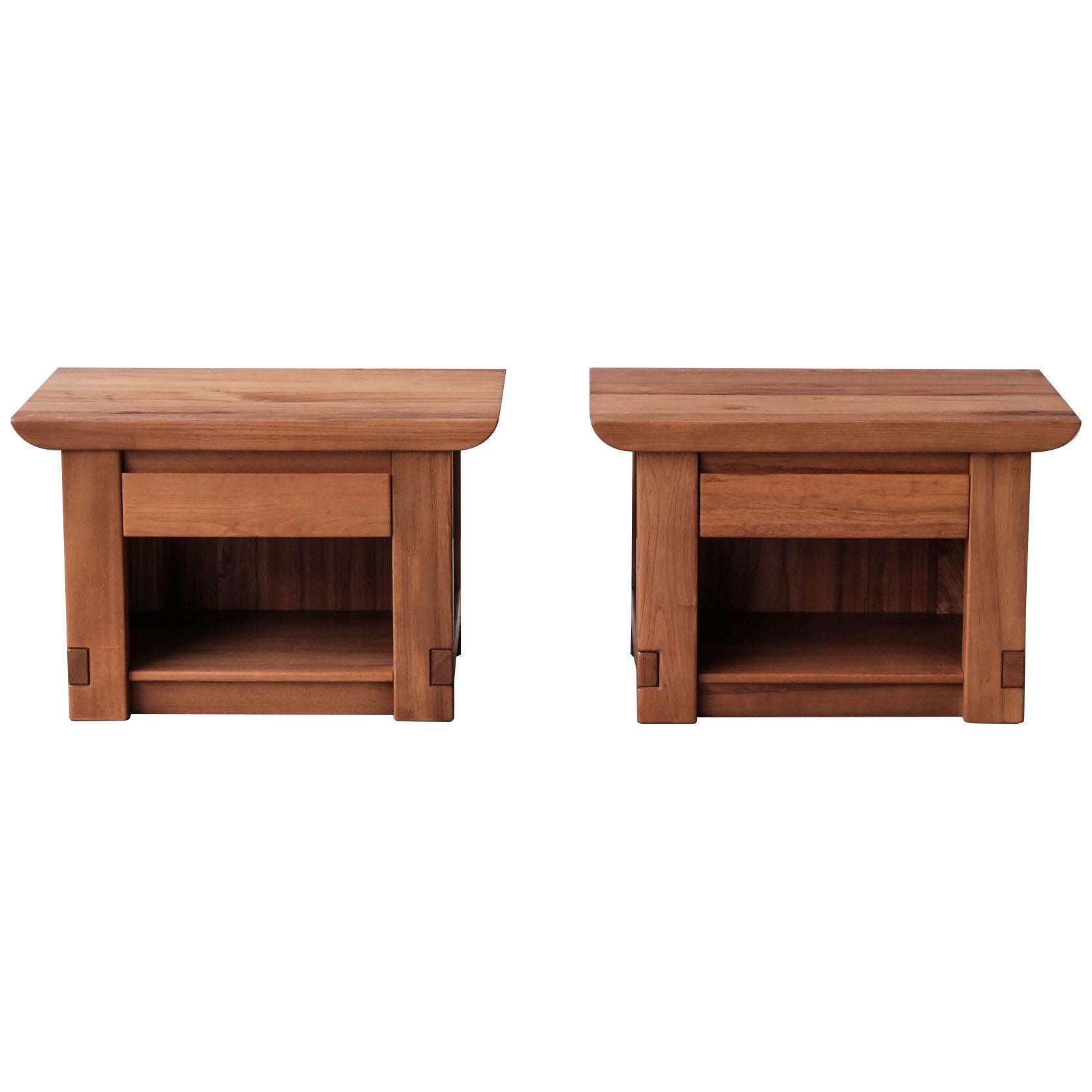 Pair of Maison Regain Elm French Mid-Century Bedside Tables