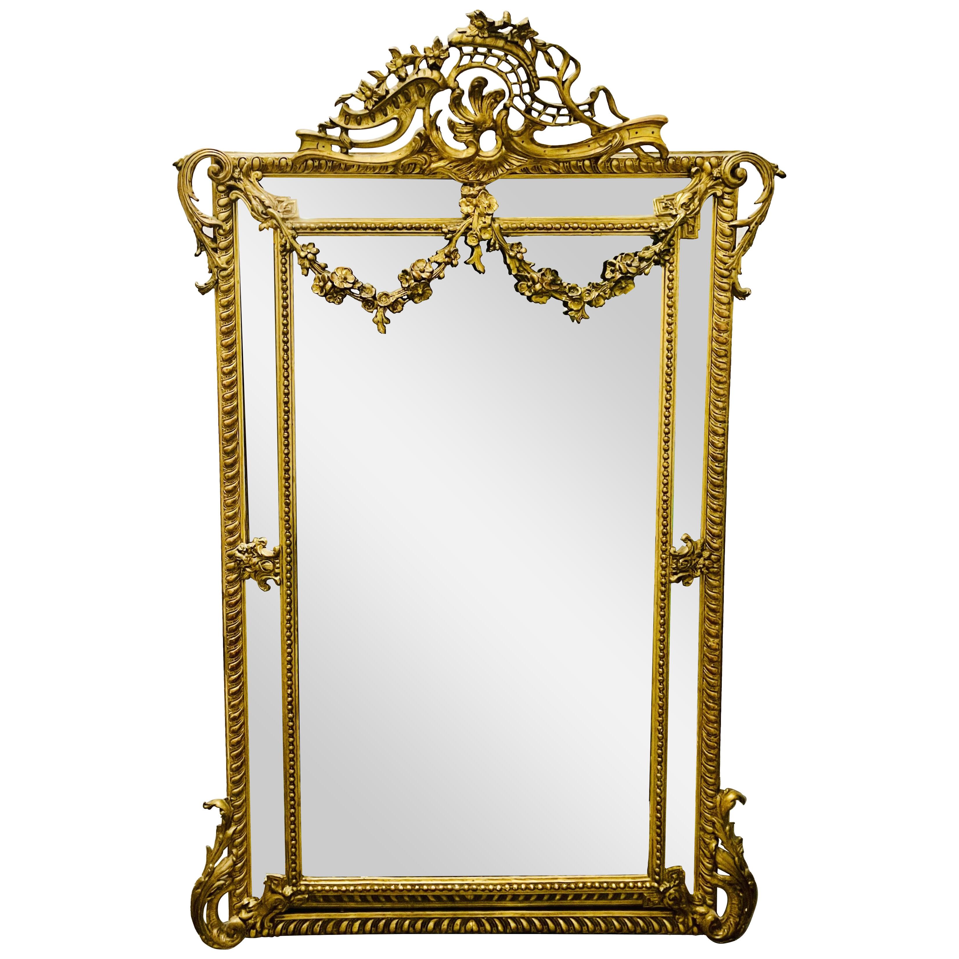 19Th Century Louis XVI Style, Console, Wall Mirror, Gilt Wood,