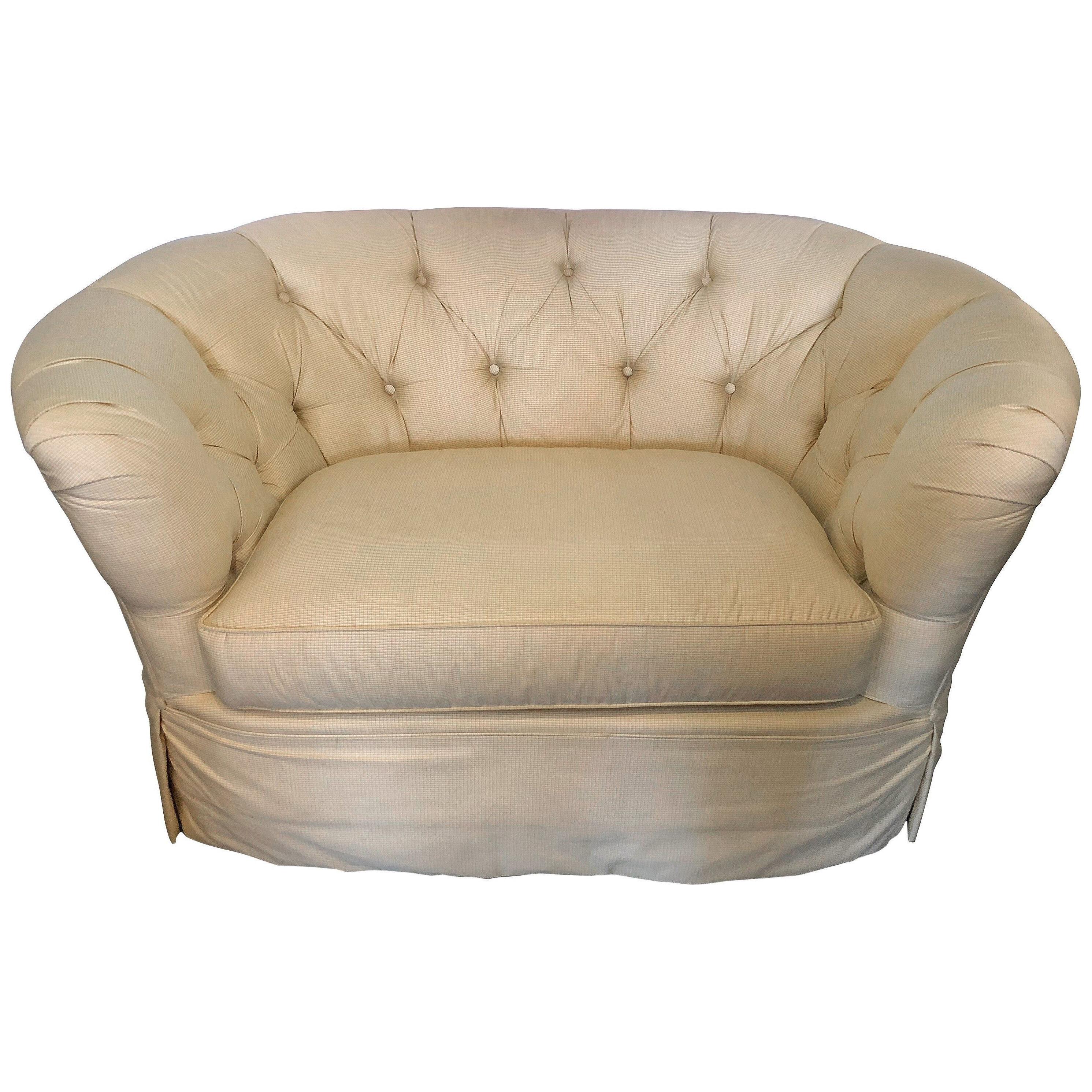 Hollywood Regency Style Tufted Back Loveseat / Settee in a Checkered Fabric