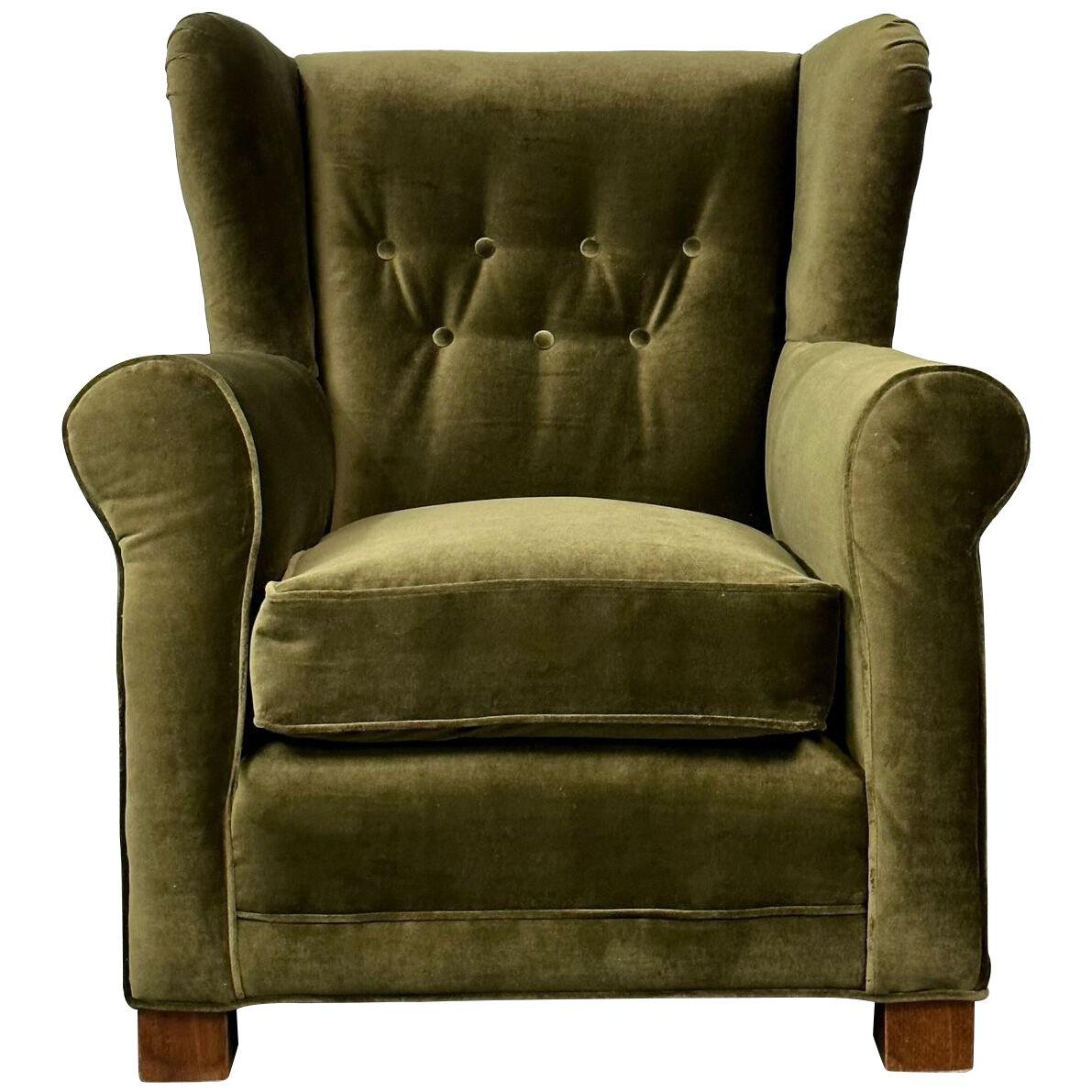 Danish Cabinetmaker Wingback / Lounge Chair, Scroll Arm, Fritz Hansen Style
