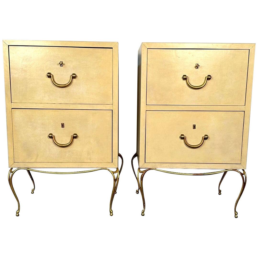 Pair Large Mid-Century French Parchment Commodes, Chests or Cabinets, 1950s
