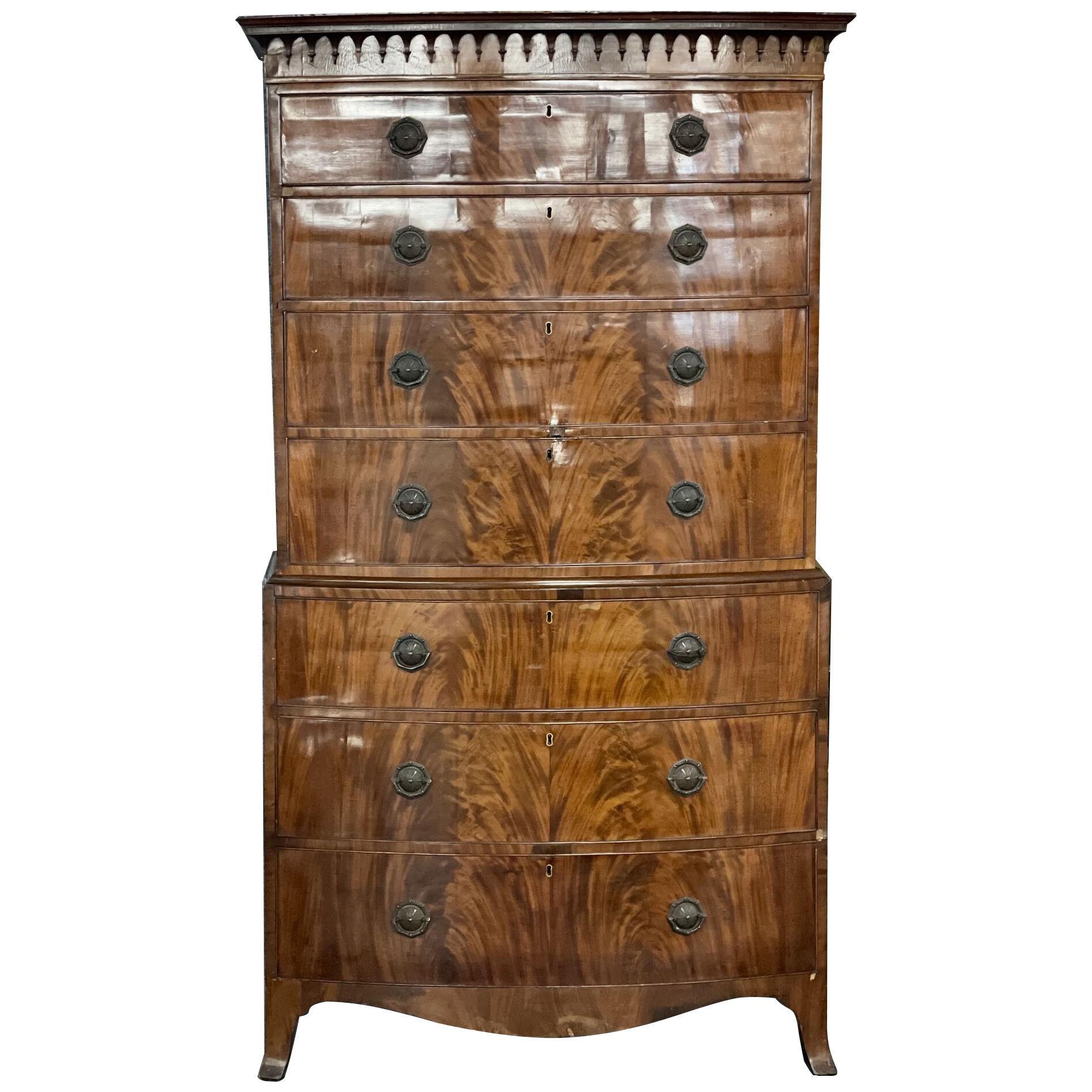 Late George III Mahogany Bowfront Chest on Chest
