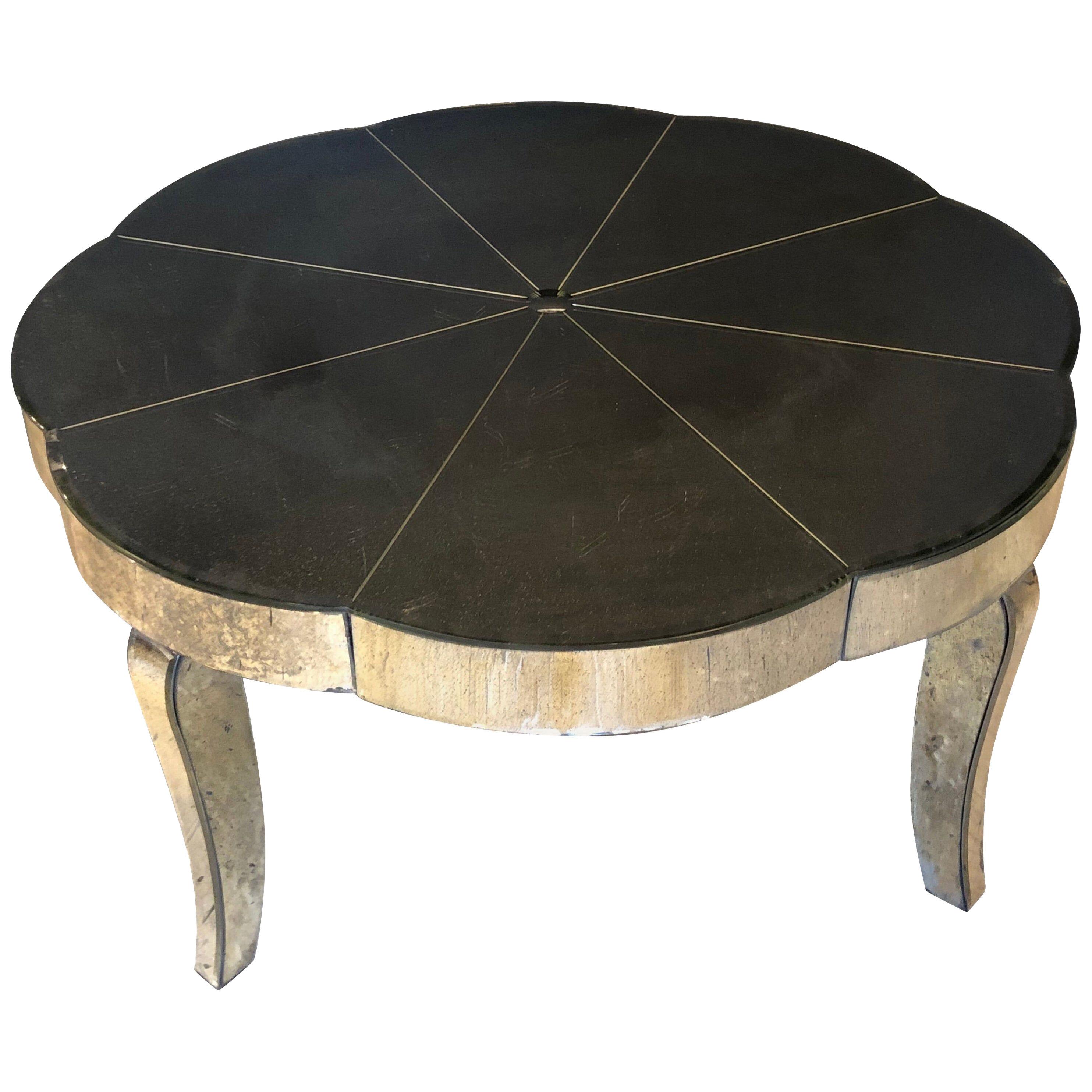 Art Deco Style Beveled Antiques Mirror Coffee Table with Etched Design