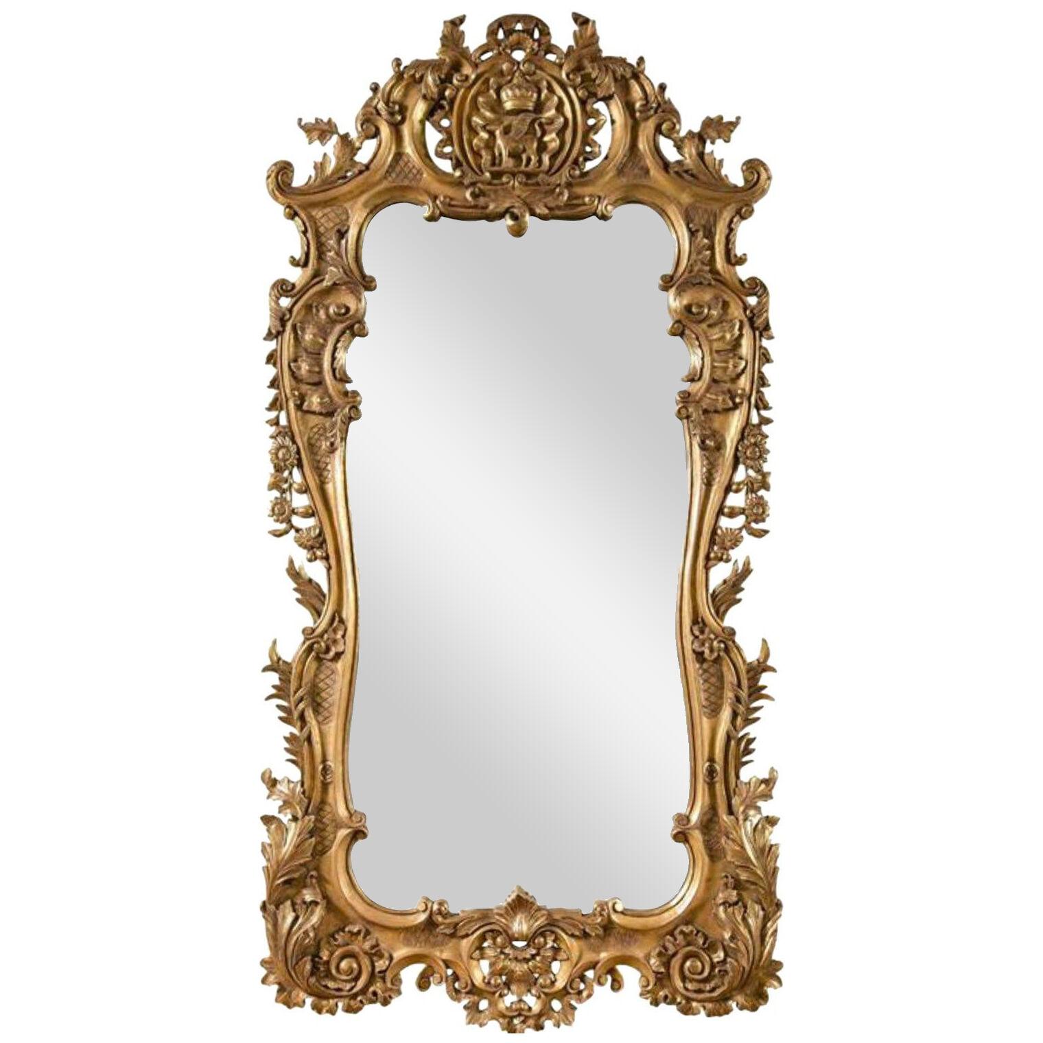 Monumental Louis XV Style Giltwood Mirror Exquisite Details	