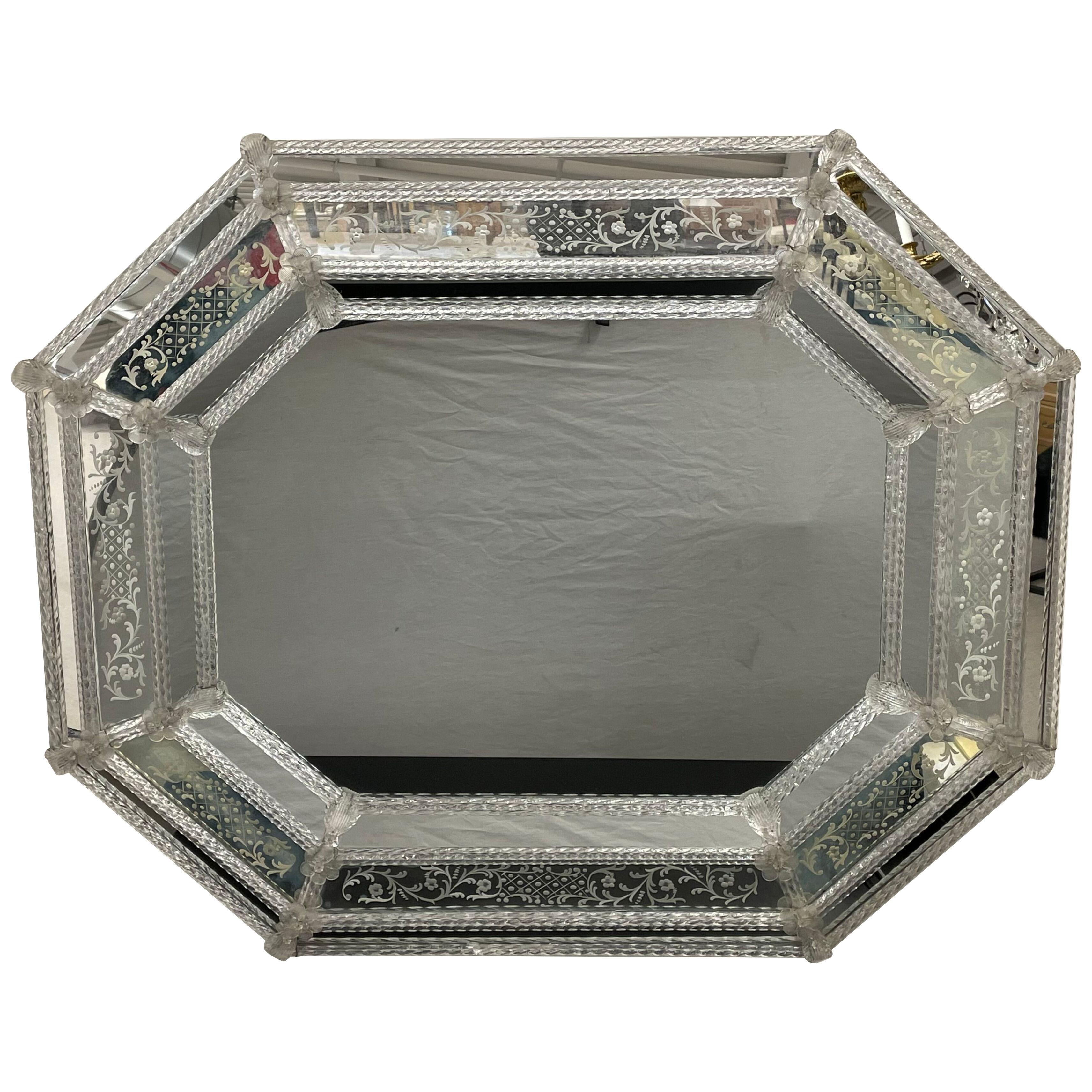 Art Deco Venetian Style Wall or Over the Mantle Mirror, Glass, Lucite, 1970s	