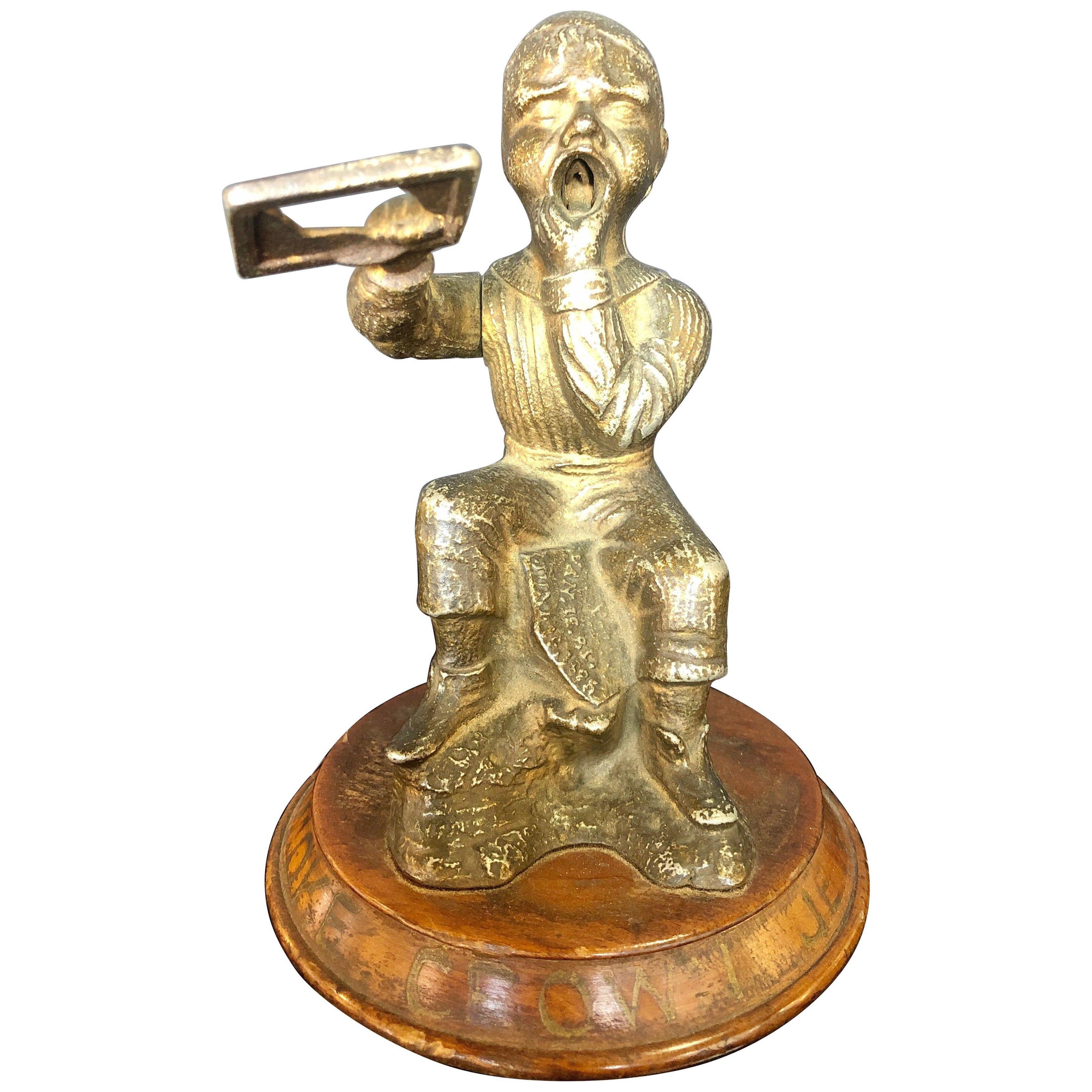 Dunce Cigar Tip Cutter, Bronze Sculpture Tobacco Accessory, 19th Century