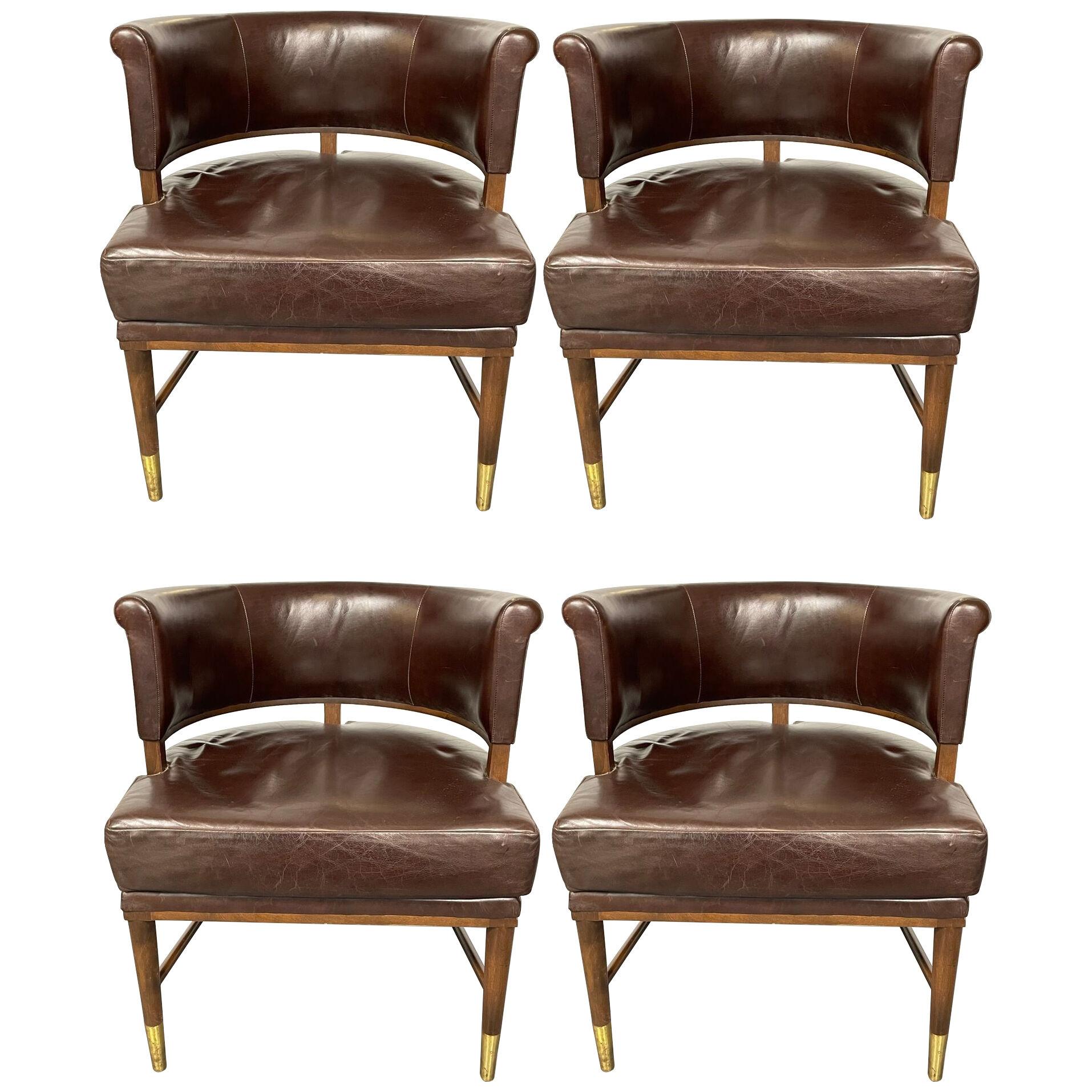 Set of Four Mid-Century Modern Leather Chairs, Manner Gio Ponti