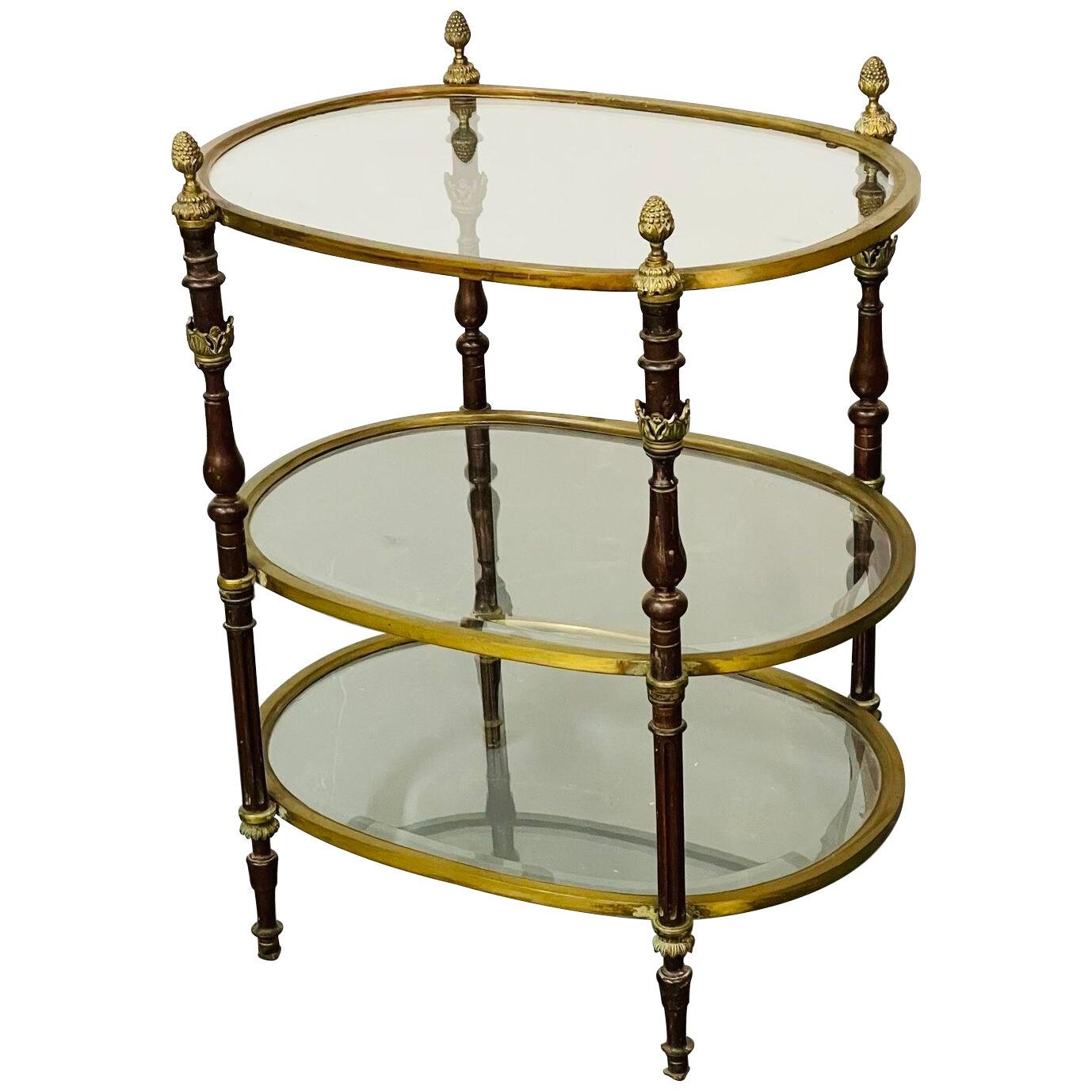 French Baques Style Three-Tier Glass and Bronze Etagere