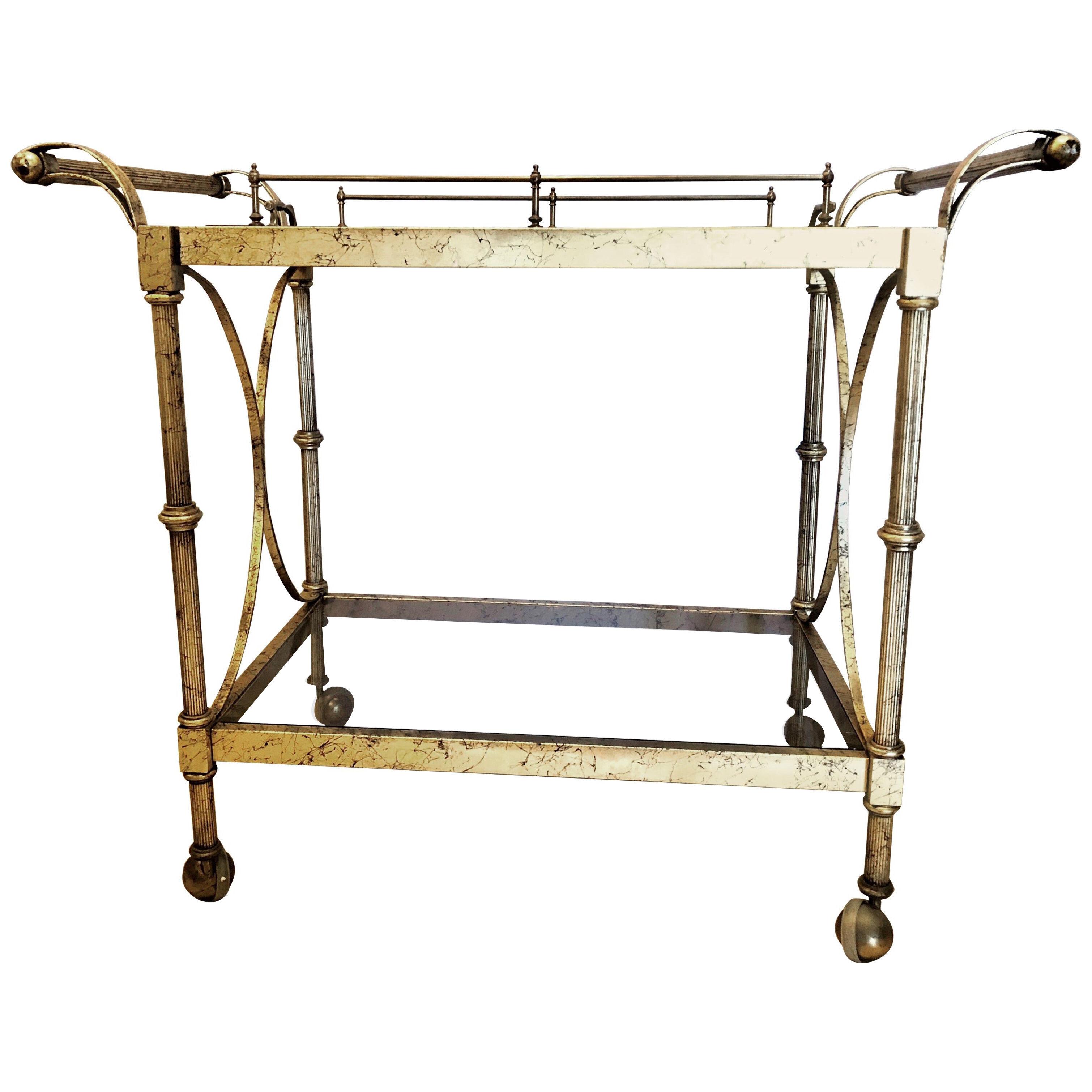 Hollywood Regency Two-Tier Serving Cart in a Faux Marbleized Design