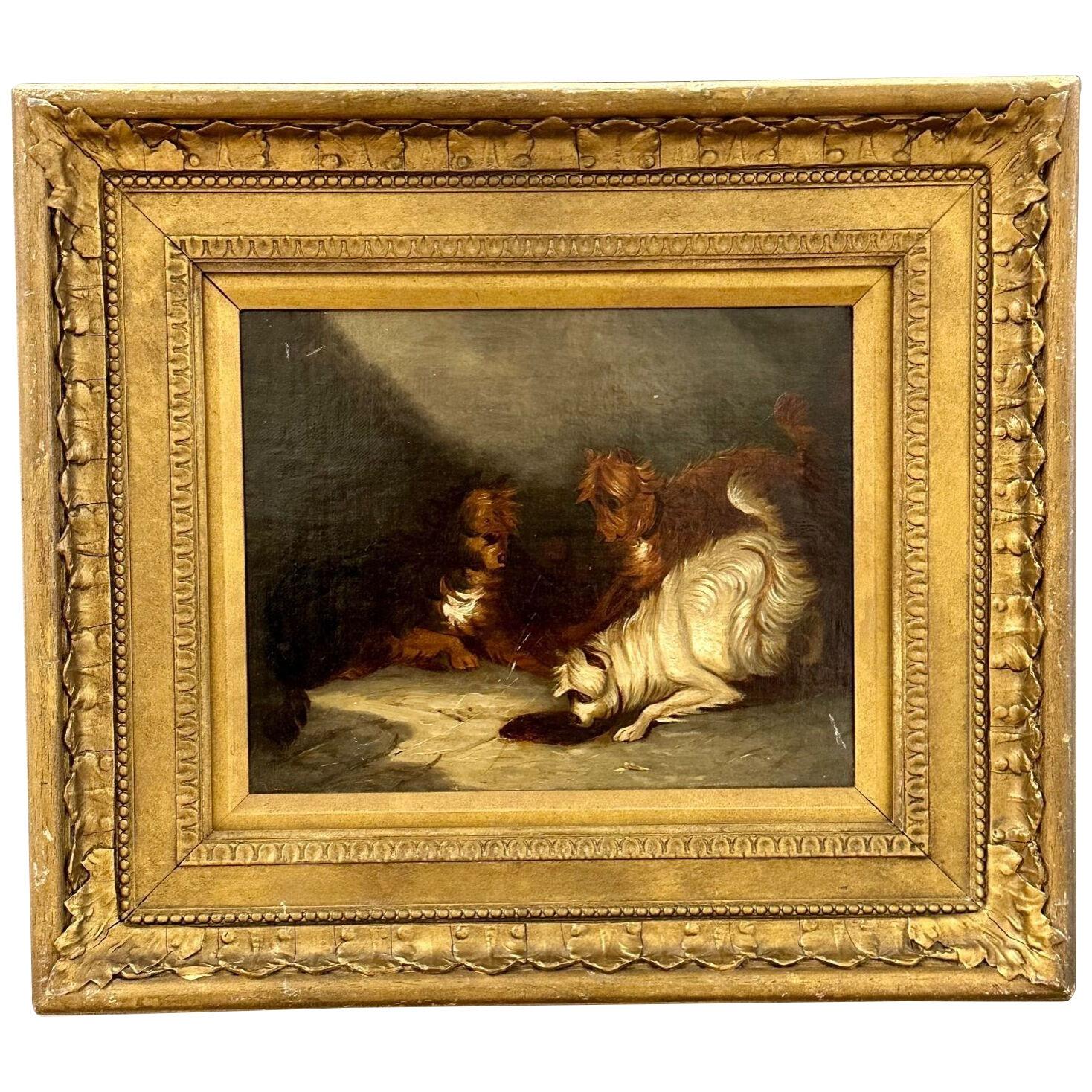 19th Century Oil on Canvas, 'Dogs Ratting' attributed to Edward Armfield