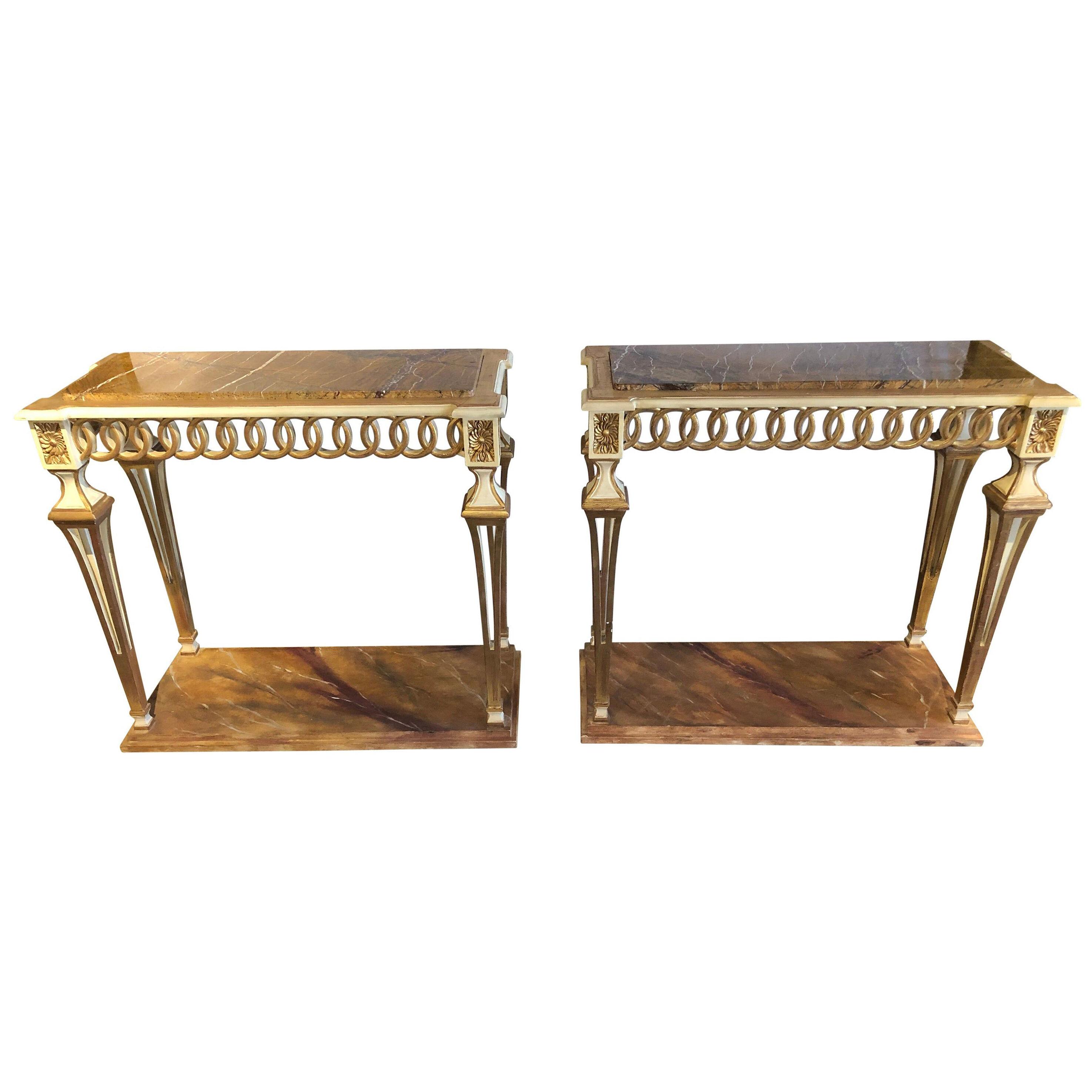 Parcel Paint and Gilt Decorated Pair of Swedish Serving or Console Tables	